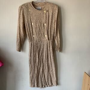 Vintage 80's Taupe Patterned Marvin Singer for Depeche Mode Dress Size 8